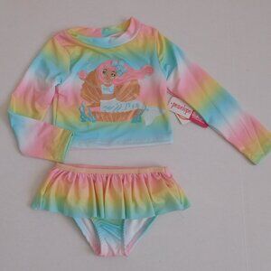 NWT 2pc Penelope Mack Tie Dye Rainbow Mermaid Rash Guard Swimsuit sz 4